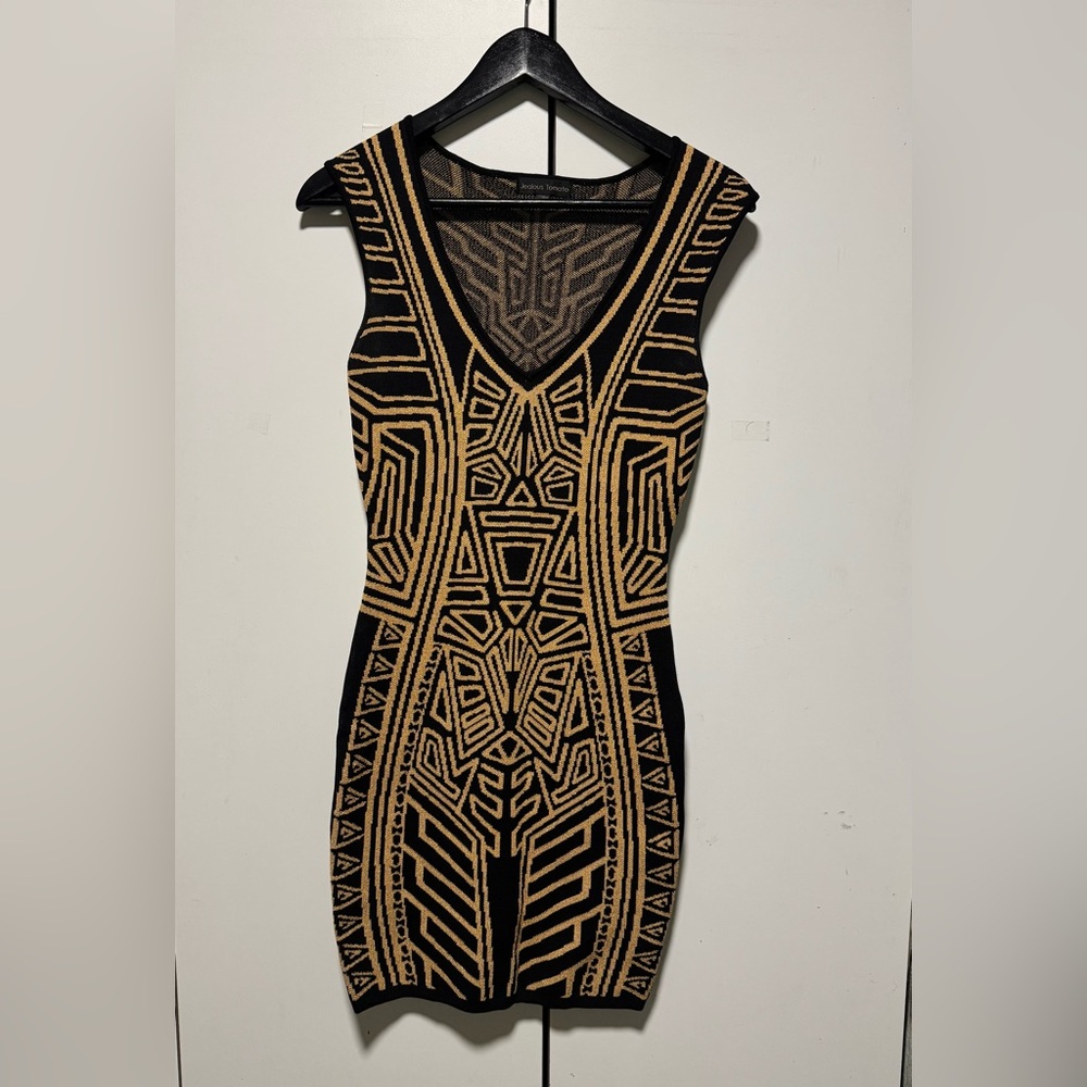 Jealous tomato bodycon Geometric Black and Gold Dress
